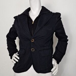 Hei Hei Anthropologie Black Two Button Front Preppy Hooded Blazer Jacket Size 4
